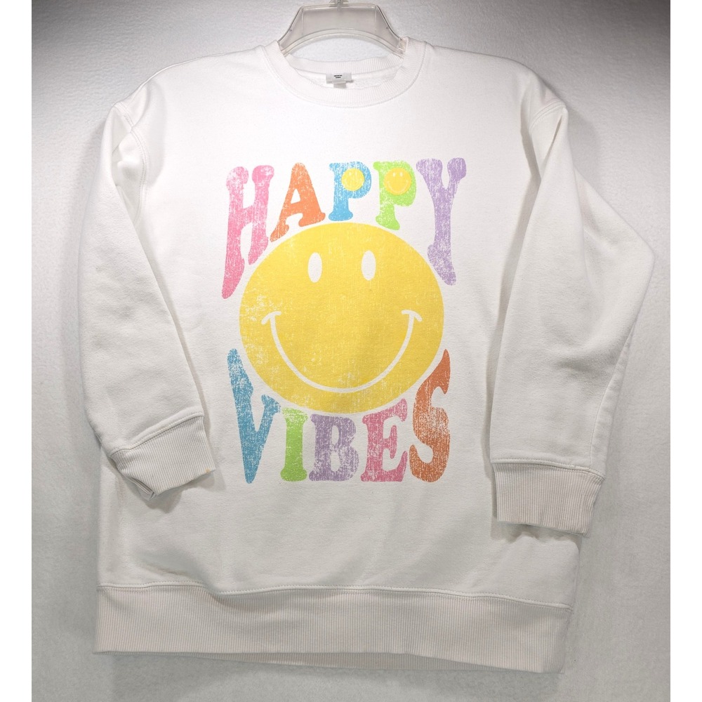 Art Class Kids XL 14 White Happy Vibes Smiley Face Graphic Crewneck Sweatshirt